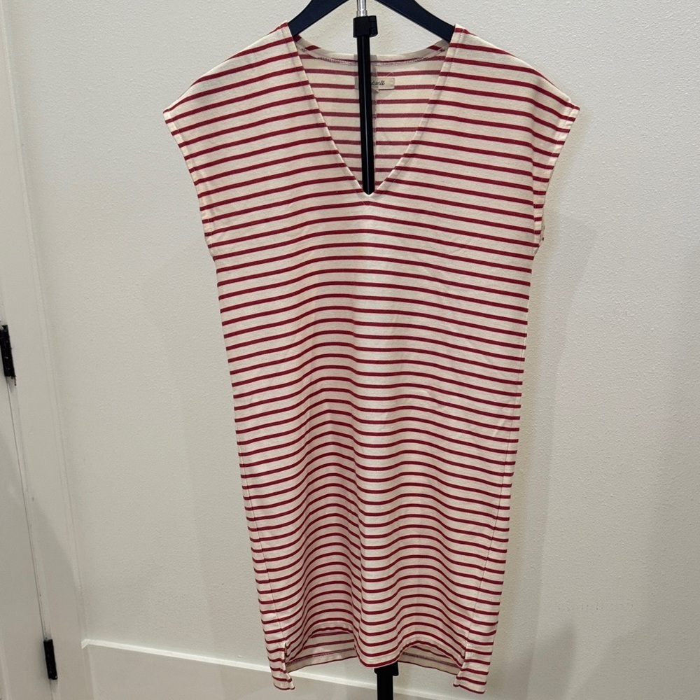 Madewell Cream and Red Striped V-Neck Tank